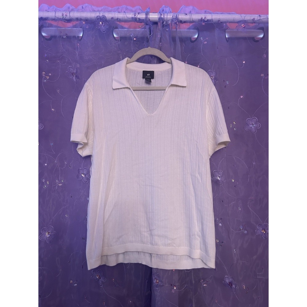 H&M Men's Regular Fit Collared Short Sleeve Pullover Sweater White Size M